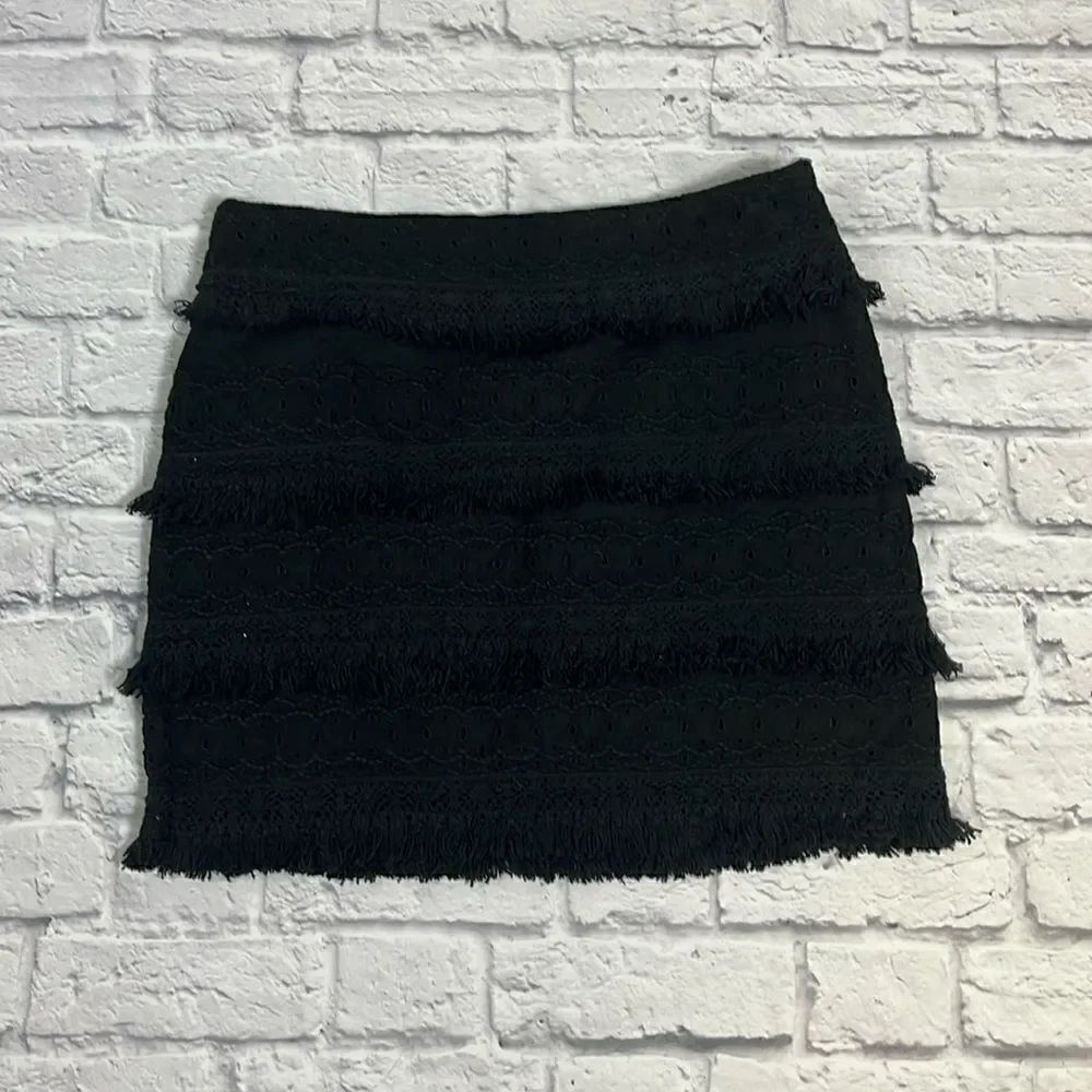 Anthropologie HD in Paris black eyelet fringe skirt